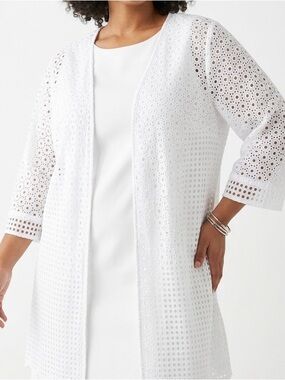 CATHERINES 4X White Eyelet Cotton Kimono Cardigan Jacket Boho Coastal Resort